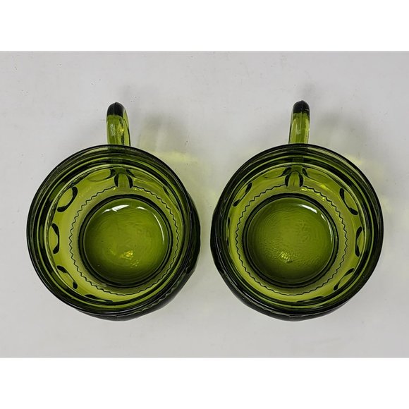 2 Vintage Indiana Glass Avocado Green Kings Crown Thumbprint Coffee/Tea Cups - Picture 5 of 11
